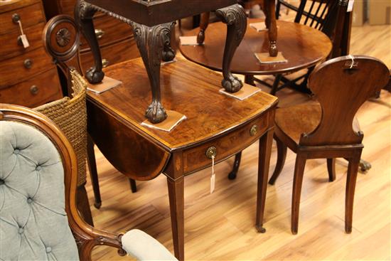 A George III mahogany and satinwood crossbanded oval Pembroke table, W.3ft 5.5in. extended